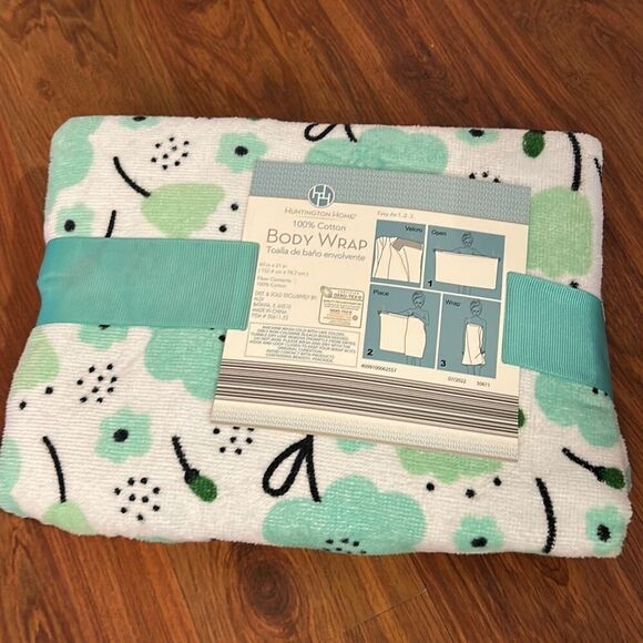 NWT Huntington Home mint green floral 100% cotton body wrap bath wrap towel - Picture 3 of 3